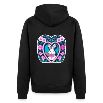 Blumenmit Osterhase - Unisex Premium Bio Zip Hoodie - Schwarz - Hinten - Nico (187cm)