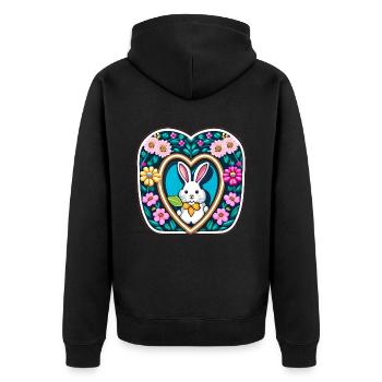 Osterhase viele Blumen Blume - Unisex Premium Bio Zip Hoodie - Schwarz - Hinten - Nico (187cm)