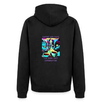 Kaffee & Katzen - Die schnurrende Kombination - Unisex Premium Bio Zip Hoodie - Schwarz - Hinten - Nico (187cm)