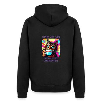 Crazy Catfeine: Café et chats en harmonie! - Veste à capuche bio Premium Unisexe - noir - Dos - Nico (187cm)