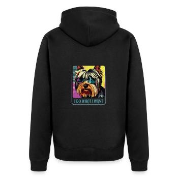Stubborn Yorkie - Unisex Premium Organic Zip Hoodie - black - Back - Nico (187cm)