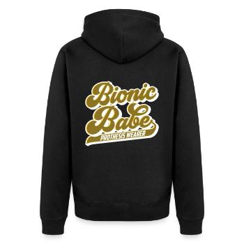 Bionic Babe | Prothese | Farben änderbar - Unisex Premium Bio Zip Hoodie - Schwarz - Hinten - Nico (187cm)