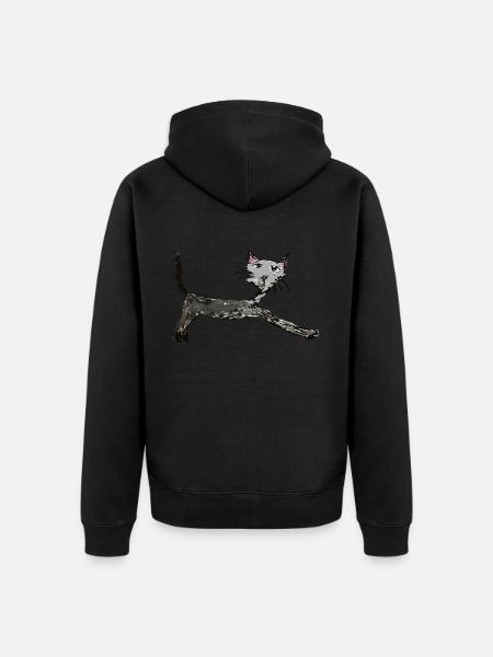 Gatto divertente, disegno per bambini, fumetto - Felpa con cappuccio ecologica premium unisex - nero