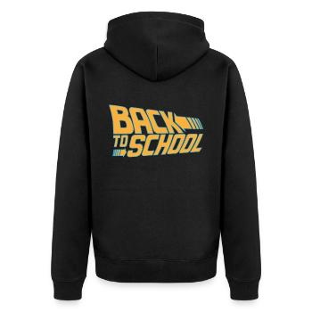 Back to School Zurück zur Schule | Farben änderbar - Unisex Premium Bio Zip Hoodie - Schwarz - Hinten - Nico (187cm)