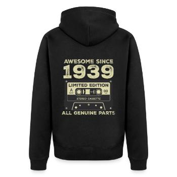 1939 Birthday Born In 1939 Vintage Retro - Unisex Premium Organic Zip Hoodie - black - Back - Nico (187cm)