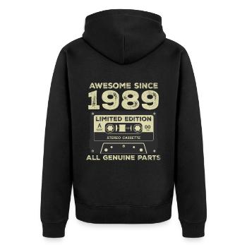 1989 Geburtstag geboren im Jahr 1989 Vintage Retro - Unisex Premium Bio Zip Hoodie - Schwarz - Hinten - Nico (187cm)
