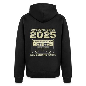 2025 Anniversaire Né en 2025 Vintage Rétro - Veste à capuche bio Premium Unisexe - noir - Dos - Nico (187cm)