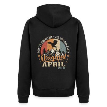 Jubiläum April 2011 | Geschenk April 2011 - Unisex Premium Bio Zip Hoodie - Schwarz - Hinten - Nico (187cm)