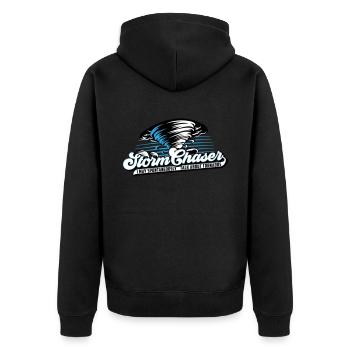 Farben änderbar | Sturm Jäger Tornados Wetter - Unisex Premium Bio Zip Hoodie - Schwarz - Hinten - Nico (187cm)