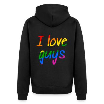I love Guys - Gay Proud Shirt - Unisex Premium Bio Zip Hoodie - Schwarz - Hinten - Nico (187cm)