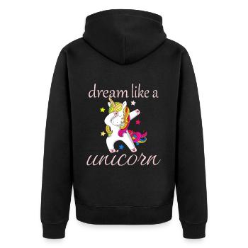 Dreams like a unicorn - Unisex Premium Organic Zip Hoodie - black - Back - Nico (187cm)
