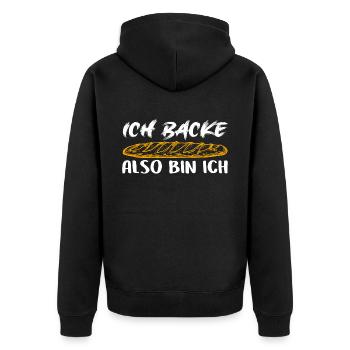 Ich backe also bin ich - Brot backen mein Hobby - Unisex Premium Bio Zip Hoodie - Schwarz - Hinten - Nico (187cm)