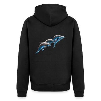 Dolphins Group Jumping, Natural - Unisex Premium Organic Zip Hoodie - black - Back - Nico (187cm)