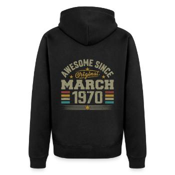 März 1970 Geburtstag Vintage Geschenkidee aus den 1970er Jahren - Unisex Premium Bio Zip Hoodie - Schwarz - Hinten - Nico (187cm)