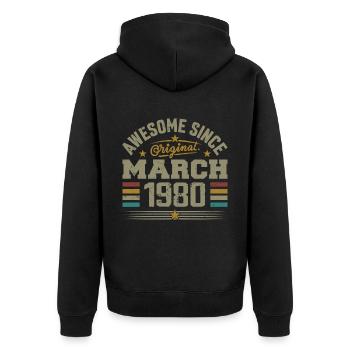März 1980 Geburtstag Vintage Geschenkidee aus den 1980er Jahren - Unisex Premium Bio Zip Hoodie - Schwarz - Hinten - Nico (187cm)