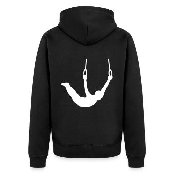 Dynamischer Ringsport - kraftvoll und elegant - Unisex Premium Bio Zip Hoodie - Schwarz - Hinten - Nico (187cm)