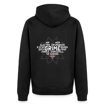 Grime UK Garage Hip-Hop - Rap Musik - Unisex Premium Bio Zip Hoodie - Schwarz - Hinten - Nico (187cm)