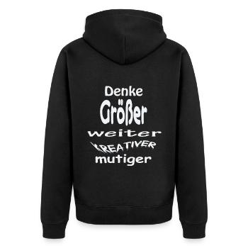 Denke größer weiter kreativer, mutig - Unisex Premium Bio Zip Hoodie - Schwarz - Hinten - Nico (187cm)