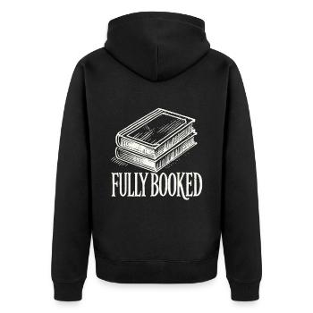 Bücherwurm Leseratte Lustiger Buchliebhaber Spruch - Unisex Premium Bio Zip Hoodie - Schwarz - Hinten - Nico (187cm)
