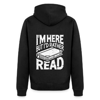 Funny saying for book lovers in retro style - Unisex Premium Organic Zip Hoodie - black - Back - Nico (187cm)