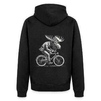 Funny bicycle motif with moose for hobby cyclists - Unisex Premium Organic Zip Hoodie - black - Back - Nico (187cm)