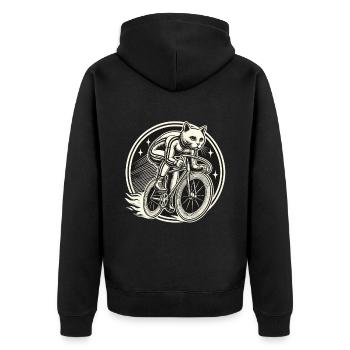 Retro Fahrrad Katze für Tierfreunde auf Tour - Unisex Premium Bio Zip Hoodie - Schwarz - Hinten - Nico (187cm)
