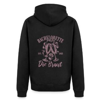 Bachelorette Party 2025 Die Braut Name eintragen - Unisex Premium Bio Zip Hoodie - Schwarz - Hinten - Nico (187cm)