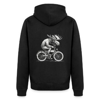 Retro Bicycle Moose Design for Cyclists with Humor - Unisex Premium Organic Zip Hoodie - black - Back - Nico (187cm)