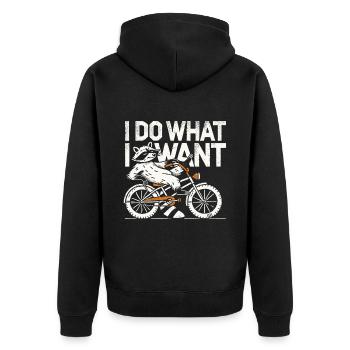 Waschbär Fahrradmotiv für Individualisten mit Stil - Unisex Premium Bio Zip Hoodie - Schwarz - Hinten - Nico (187cm)