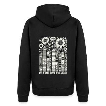 Bücherwurm Leseratte Buchliebhaber Lustiger Buch - Unisex Premium Bio Zip Hoodie - Schwarz - Hinten - Nico (187cm)