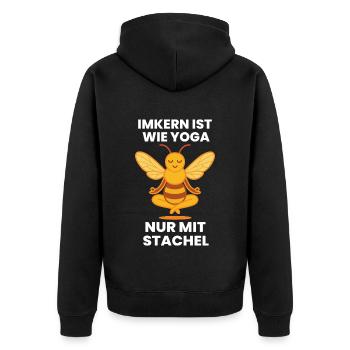 Bee beekeeper yoga only with sting funny saying - Unisex Premium Organic Zip Hoodie - black - Back - Nico (187cm)
