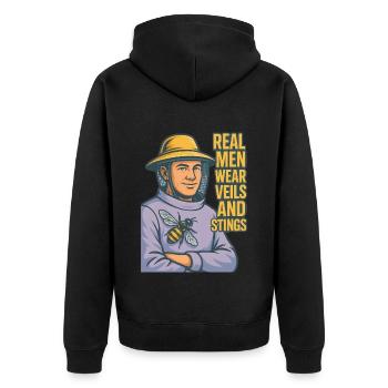 Real Men Wear Veils And Stings Imker Bienen - Unisex Premium Bio Zip Hoodie - Schwarz - Hinten - Nico (187cm)
