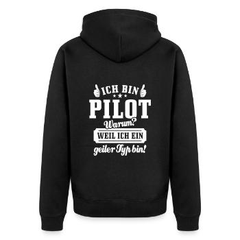Ich bin Pilot weil ich ein geiler Typ bin - Unisex Premium Bio Zip Hoodie - Schwarz - Hinten - Nico (187cm)