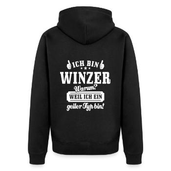 Ich bin Winzer weil ich ein geiler Typ bin - Unisex Premium Bio Zip Hoodie - Schwarz - Hinten - Nico (187cm)
