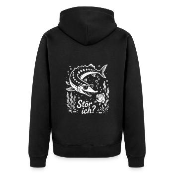 Stör ich? Hausen - Angler Spruch - Geschenk - Unisex Premium Bio Zip Hoodie - Schwarz - Hinten - Nico (187cm)