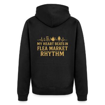 Mein Herz Schlägt Im Flohmarkt Rhythmus - Unisex Premium Bio Zip Hoodie - Schwarz - Hinten - Nico (187cm)