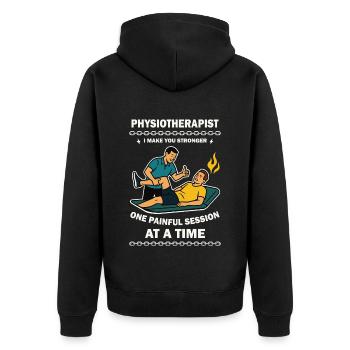 Physiotherapy with humor Making patients stronger - Unisex Premium Organic Zip Hoodie - black - Back - Nico (187cm)