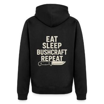 Eating Sleeping Bushcraft Repetition Prepper - Unisex Premium Organic Zip Hoodie - black - Back - Nico (187cm)