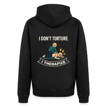 Physiotherapie Ich Quäle Nicht Ich Therapiere - Unisex Premium Bio Zip Hoodie - Schwarz - Hinten - Nico (187cm)