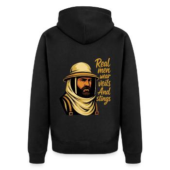 Real Men Wear Veils And Stings Imker Bienen Honig - Unisex Premium Bio Zip Hoodie - Schwarz - Hinten - Nico (187cm)