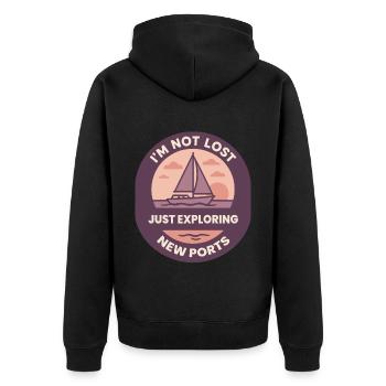 Je ne suis pas perdu, explorez de nouveaux ports - Veste à capuche bio Premium Unisexe - noir - Dos - Nico (187cm)