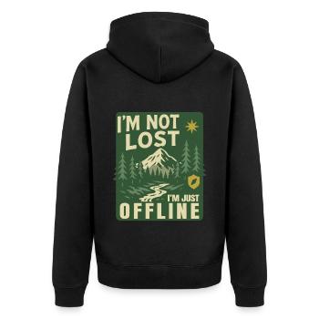 Ich Bin Nicht Verloren, Ich Bin Nur Offline - Unisex Premium Bio Zip Hoodie - Schwarz - Hinten - Nico (187cm)