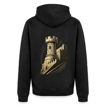 Chess Player Tower Chess Pieces Chessboard - Unisex Premium Organic Zip Hoodie - black - Back - Nico (187cm)