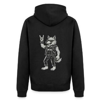 Wolf Metal Musik Rock Musik Funny Heavy Metal - Unisex Premium Bio Zip Hoodie - Schwarz - Hinten - Nico (187cm)
