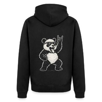 Heavy Metal Panda Rock Musik Lustige Vibes - Unisex Premium Bio Zip Hoodie - Schwarz - Hinten - Nico (187cm)