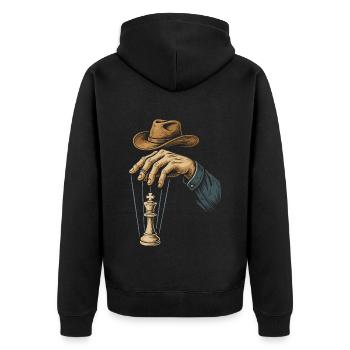 Schachspieler Schachkönig Marionette - Unisex Premium Bio Zip Hoodie - Schwarz - Hinten - Nico (187cm)