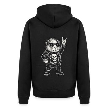 Rockmusik Lustig Heavy Metal Meerschweinchen Retro - Unisex Premium Bio Zip Hoodie - Schwarz - Hinten - Nico (187cm)