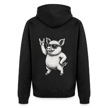 Funny Pig Rock Music Heavy Metal Vibes - Unisex Premium Organic Zip Hoodie - black - Back - Nico (187cm)