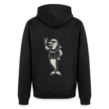 Metal Musik Delphin Rock Musik Heavy Metal - Unisex Premium Bio Zip Hoodie - Schwarz - Hinten - Nico (187cm)