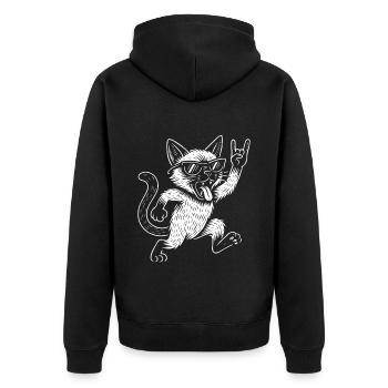 Lustige Rockmusik Siamesische Katze Retro Heavy - Unisex Premium Bio Zip Hoodie - Schwarz - Hinten - Nico (187cm)